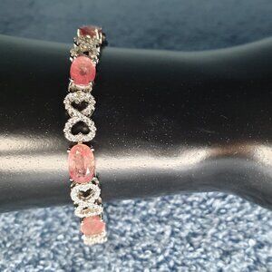 Genuine Natural Ruby Oval Halo 8 6x 8 mm Gemstones Sterling Silver Link Bracelet
